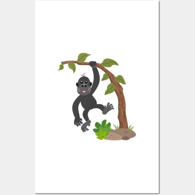 Cute happy baby gorilla cartoon illustration Wall Art by FrogFactory